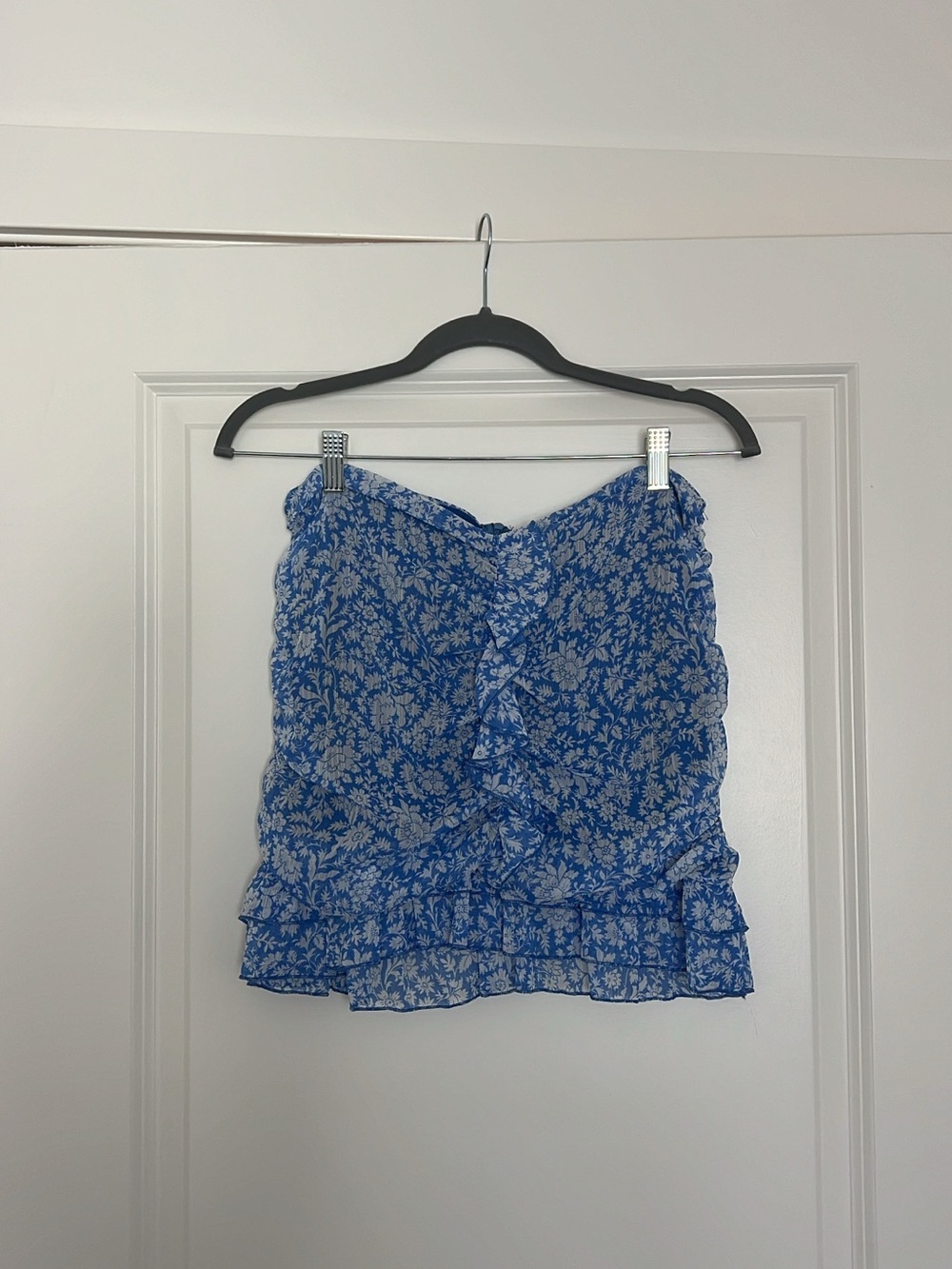 Zara Blue Floral Ruffle-Trim Mini Skirt